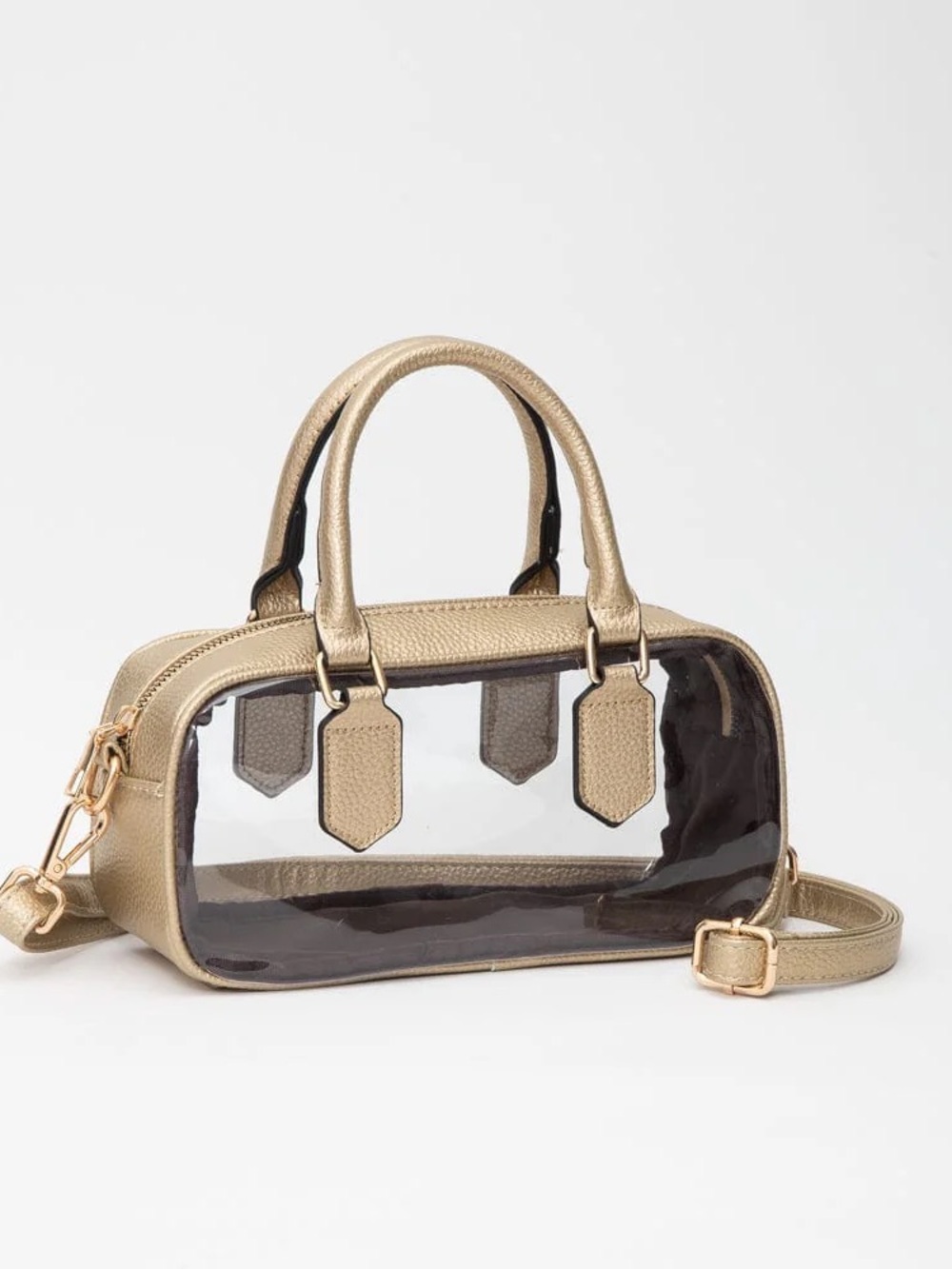 Metallic Gold Clear-Panel Satchel Crossbody